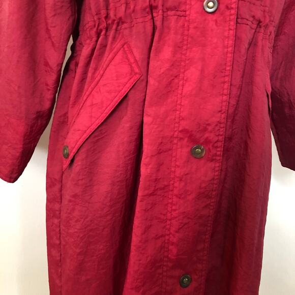VTG Eddie Bauer Long Hooded Raincoat SP Red Green Nylon 90s Gorpcore Preppy - Picture 4 of 14